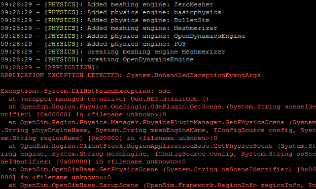 OpenSim ODE Physics Failure on Raspberry Pi