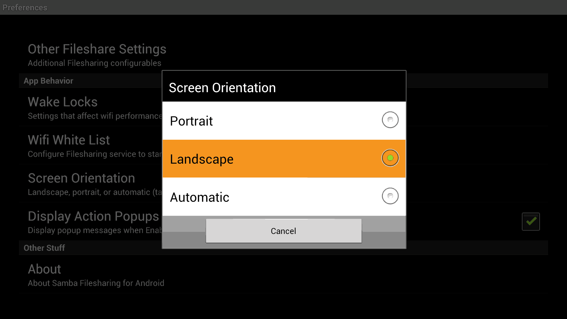 Samba file share screen - screen orientation on the Ouya
