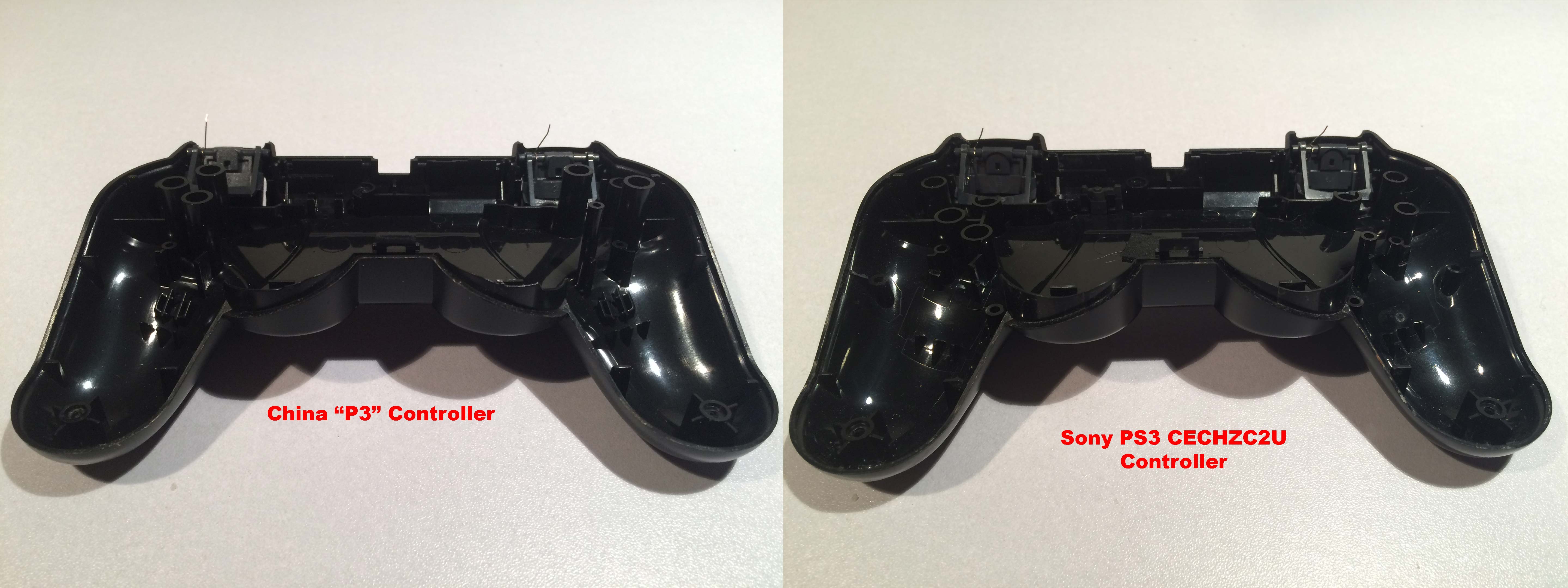 P3 versus PS3 controller bottom plastics.