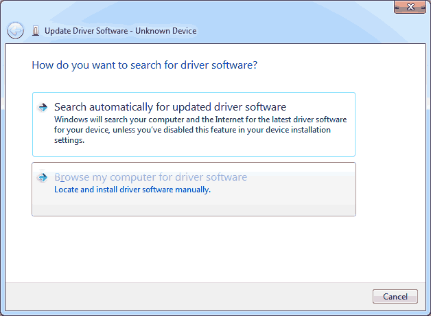Browse Computer for Driver Software.