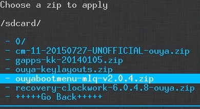 CWM - Ouya Cyanogen Mod - bootmenu