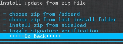 CWM - Ouya Cyanogen Mod - Go back.