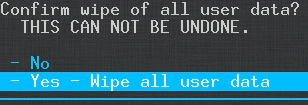 CWM - Ouya Cyanogen - Confirm wiping data.