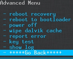 CWM - Ouya Cyanogen - Back out of Advanced Menu.