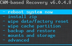 CWM - Ouya Cyanogen Mod - Reboot system now.