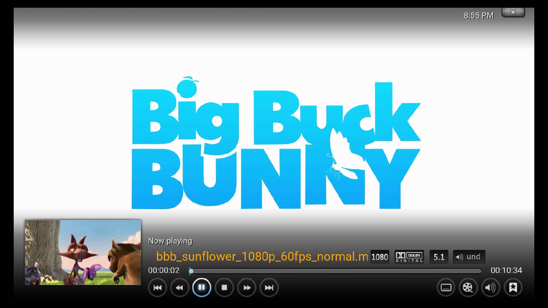 Kodi Jarvis v16 - Big Buck Bunny with On Screen Display OSD working properly again on the Ouya.