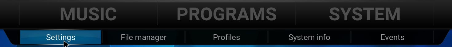 Kodi - System - Settings menu.