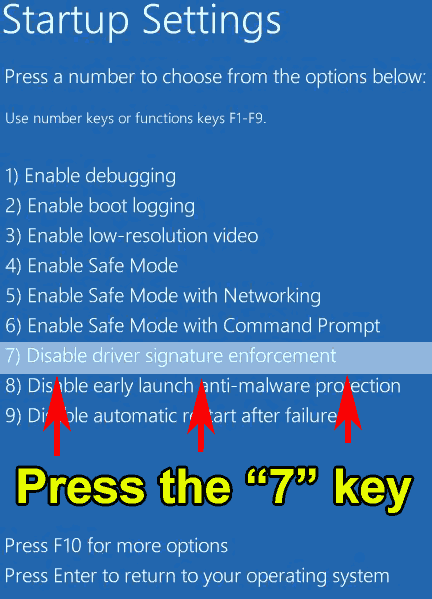 Windows 10 - Advanced - Disable Signature Enforcement.