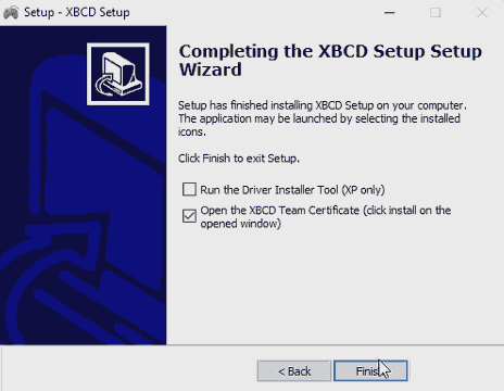 XBCD - Installation Complete - Check Driver signature.