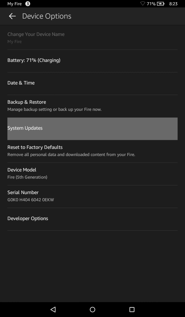 Fire OS settings - System Updates