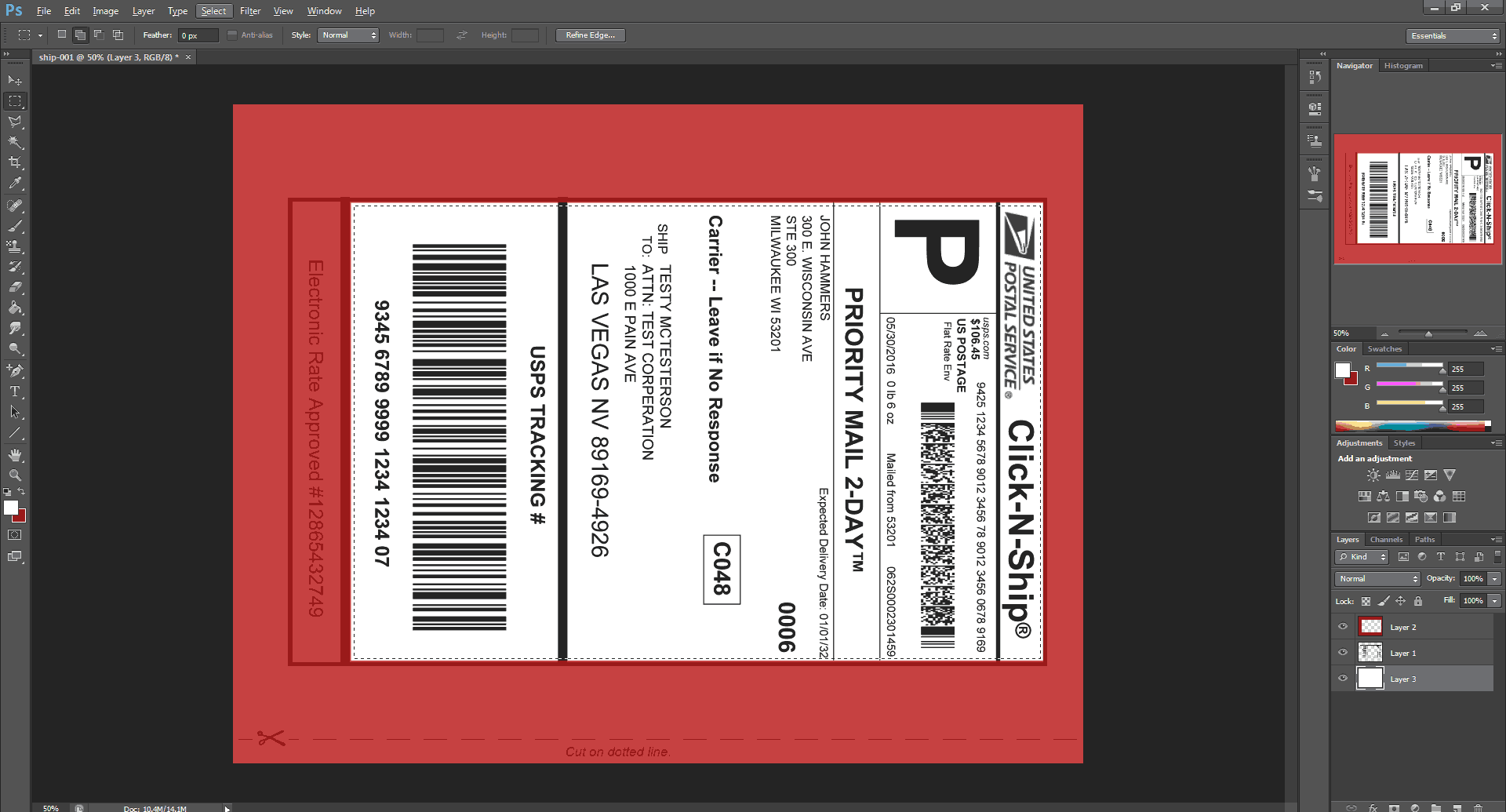 Photohop highlighting the shipping label we want.