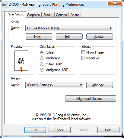 Define Labels for the Z4000 Printer.