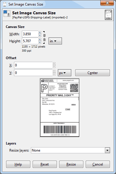 Setting Canvas Size within GIMP