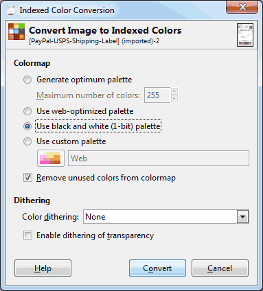 Converting to indexed colors.