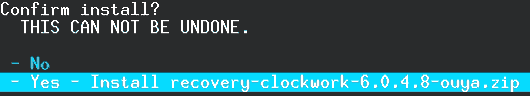 AOSP Ouya Android 5.0 - Confirm installation of ClockWorkMod.