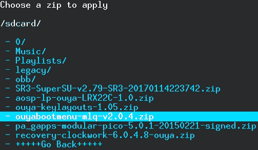 AOSP Ouya Android 5.0 tutorial - installling Ouya Boot Menu CWM 