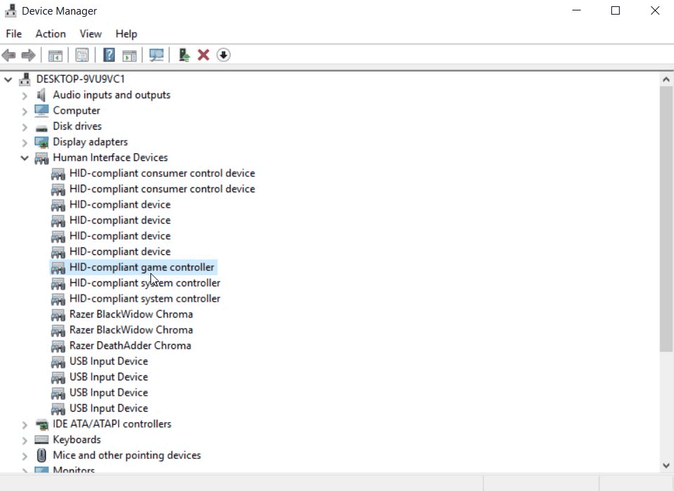 zero delay joystick encoder - device manager.