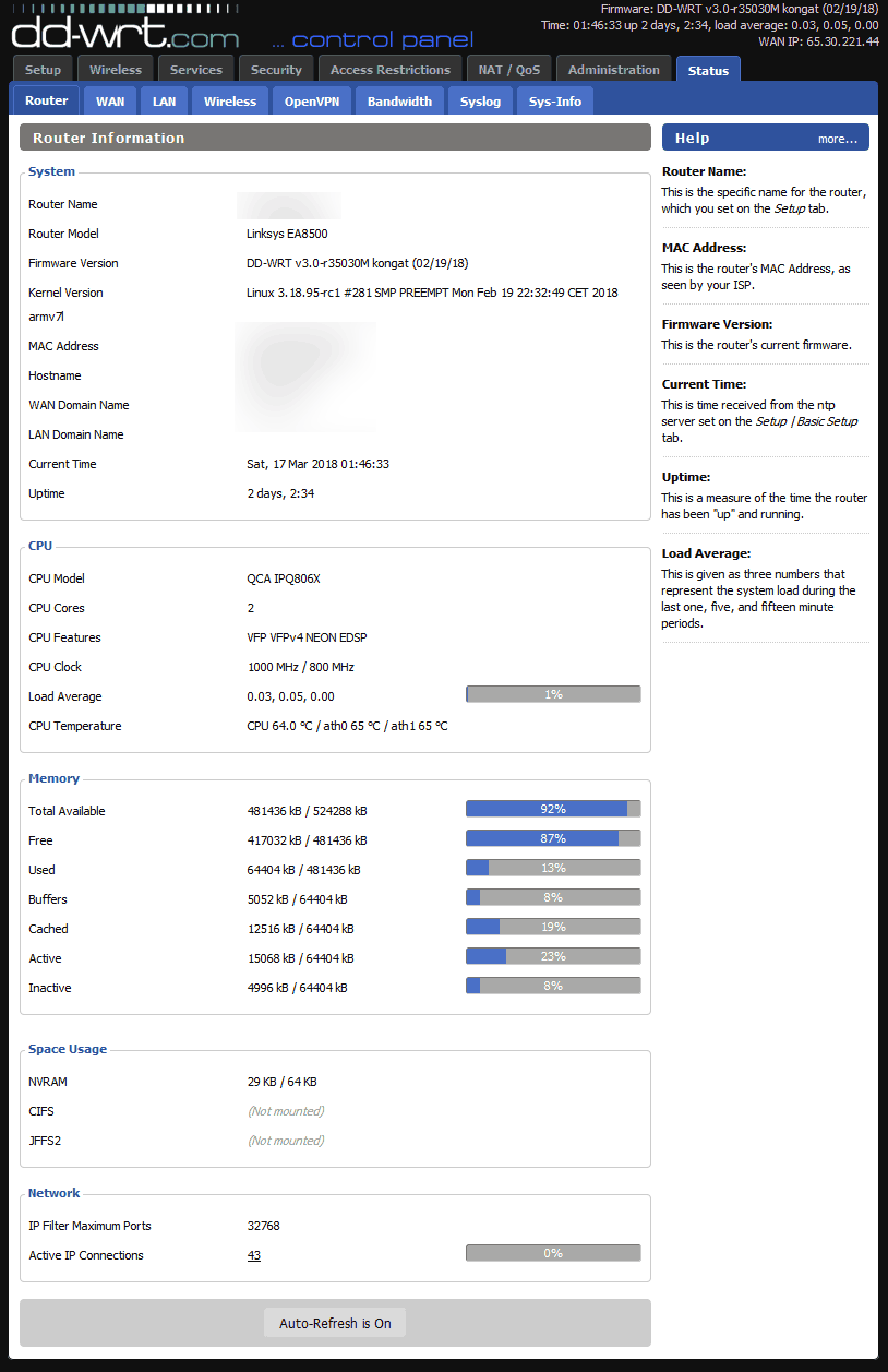 DD-WRT LinkSys e8500 stats