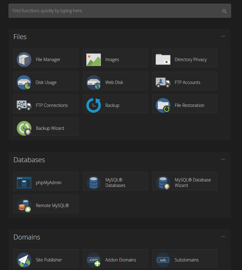 CPanel Menu.