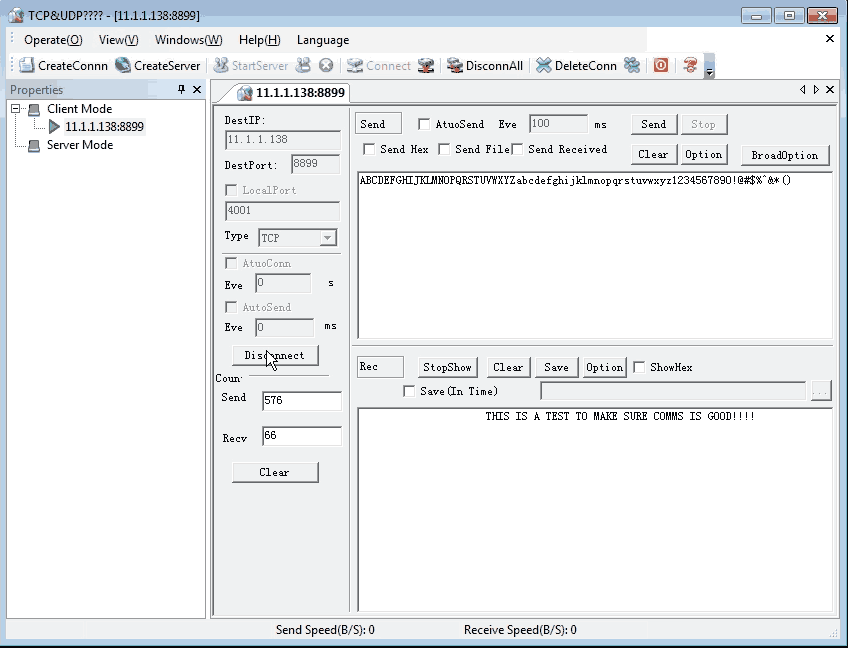 Application - TCP and UDP debug tool - Sending data.