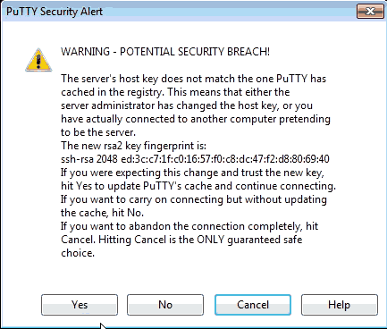 PuTTY SSH Warning.