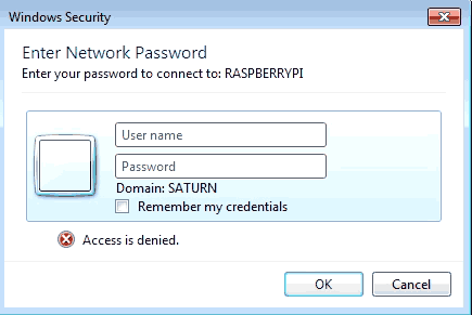 Username and password request from windows.