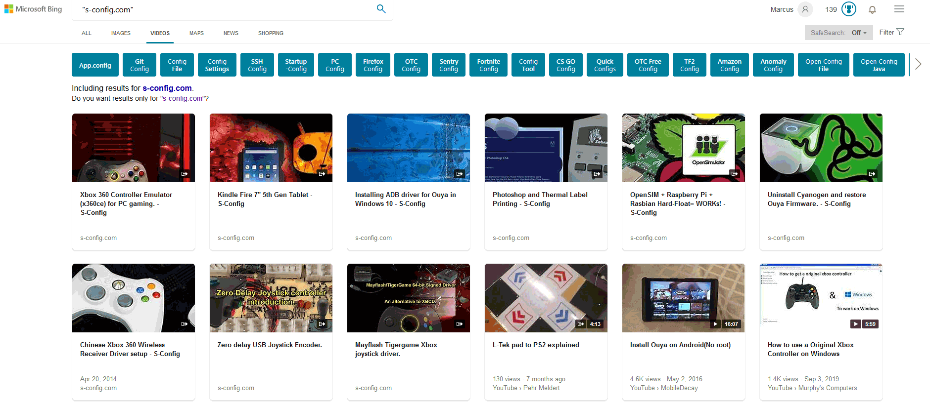 Bing Video results for S-Config.com - SafeSearch off this time.