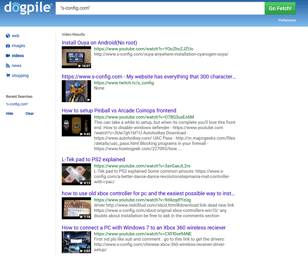 S-Config.com - Dogpile video results