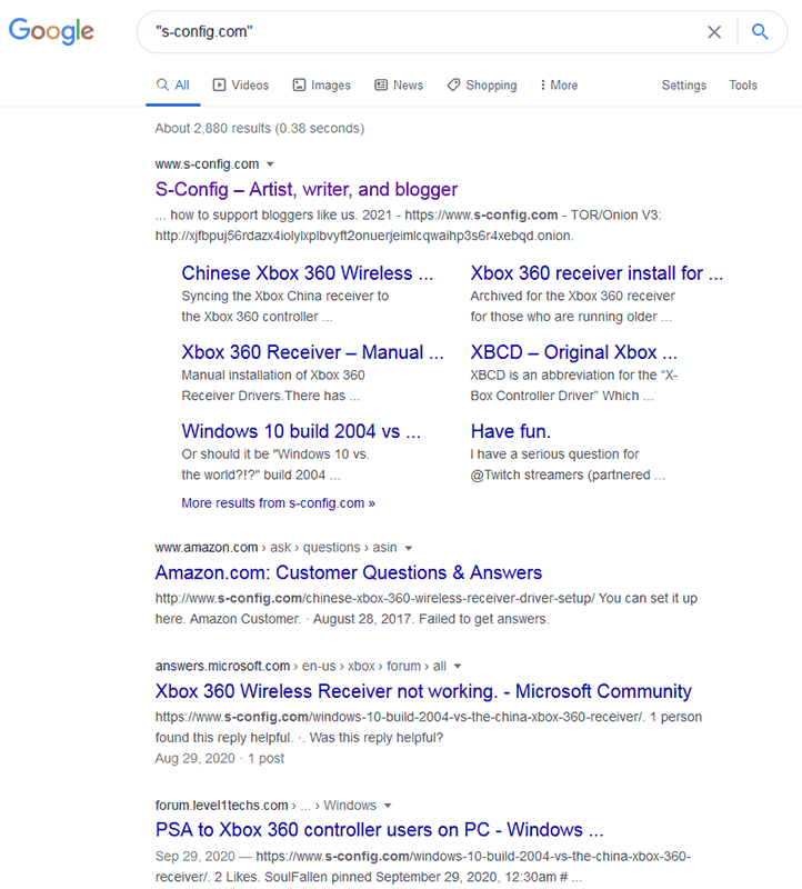 S-Config Google search results.