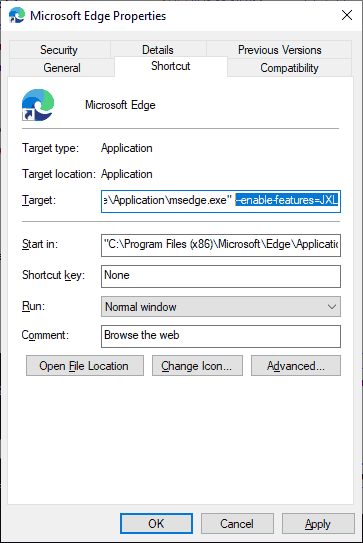 Enable Shortcut JXL for Microsoft Edge Canary