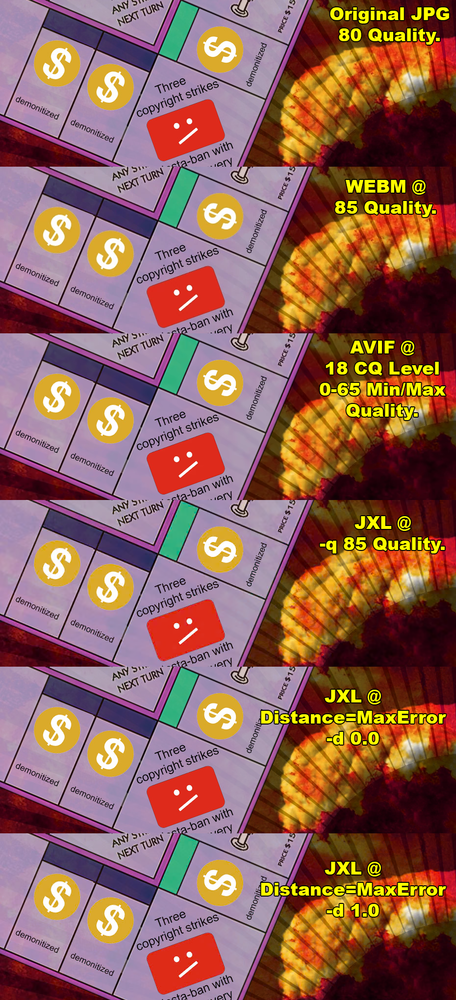 Image Comparison between AVIF, JXL, Original JPG, WebP