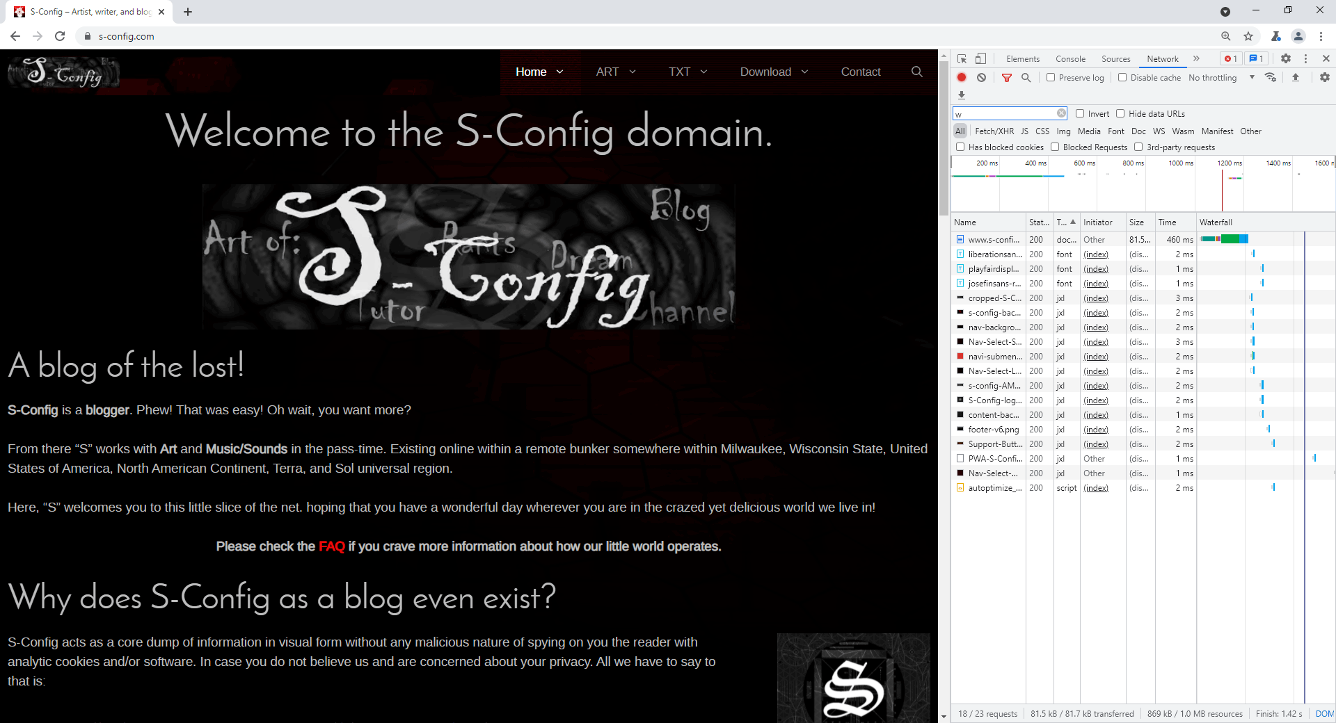 S-Config Homepage with JXL on Google Canary.