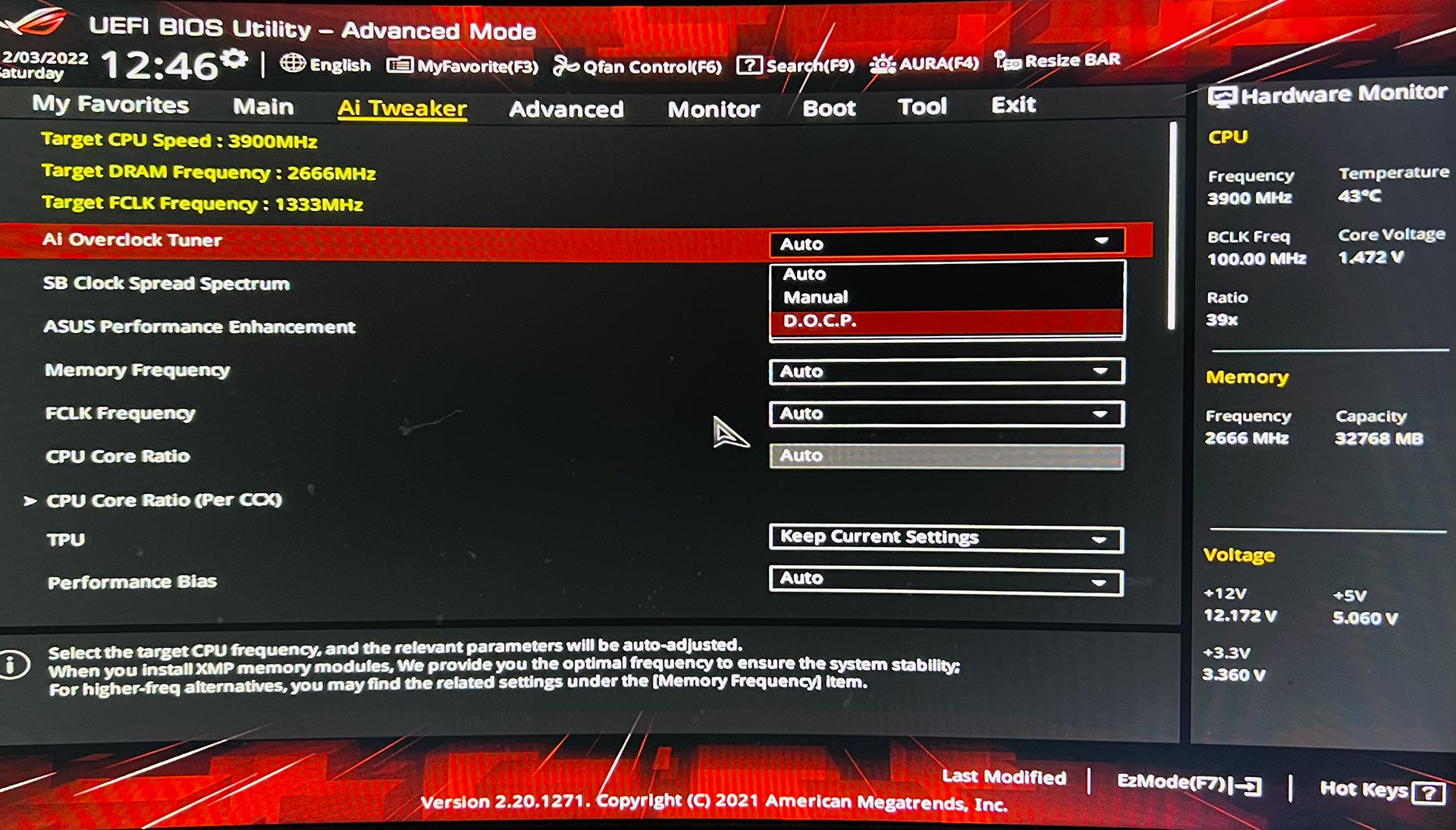 Changing memory configuration within the BIOS.