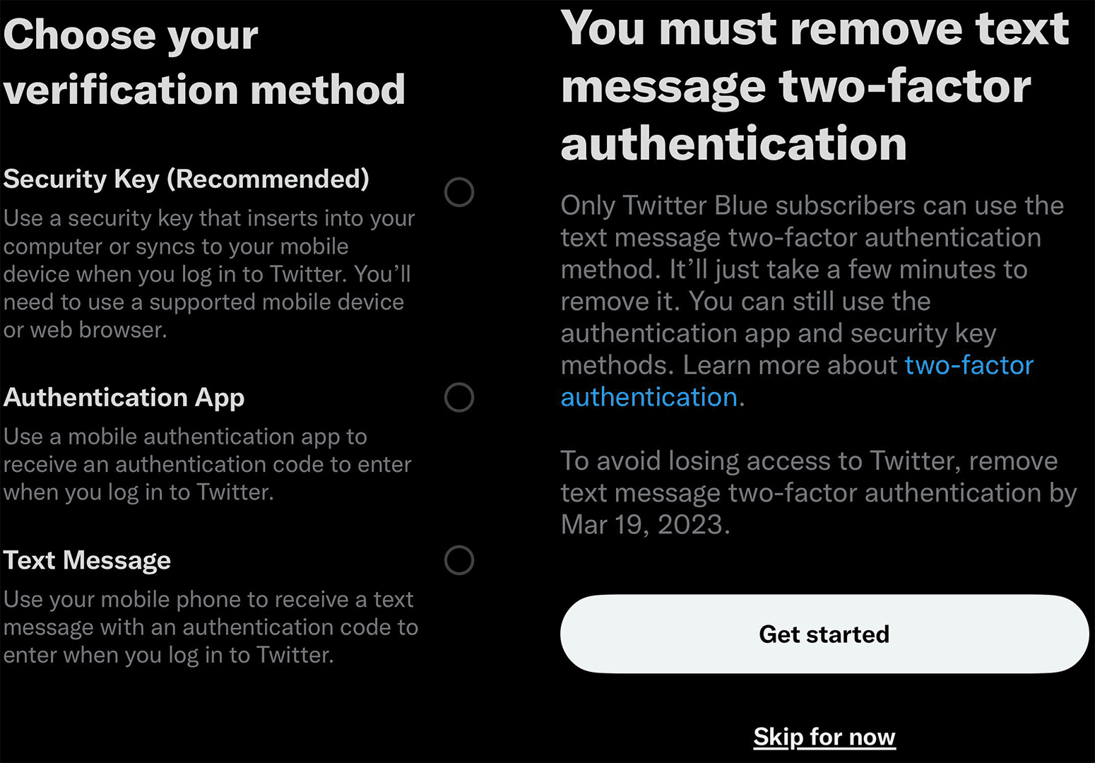 Twitter 2 factor auth dropped.