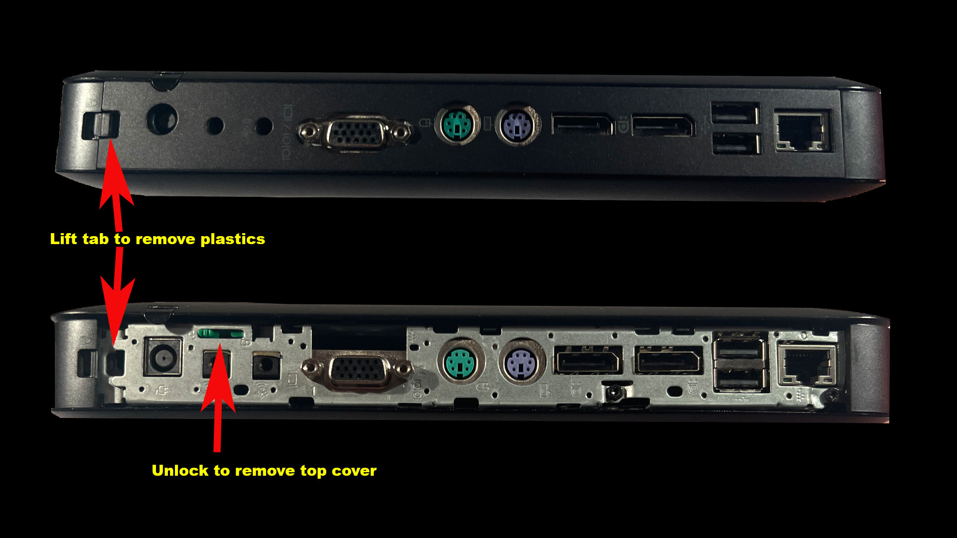 Back of the T-620 thin client .