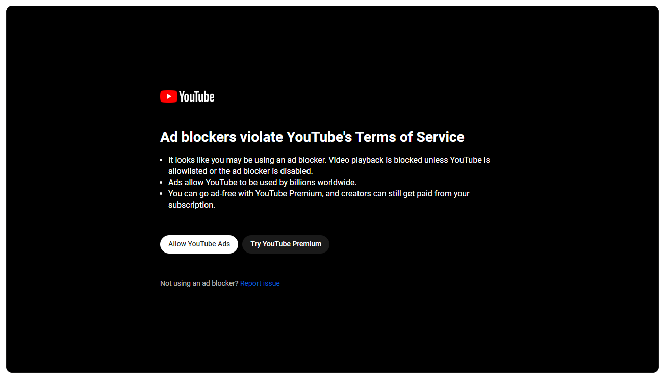 The Adblock YouTube Screen.