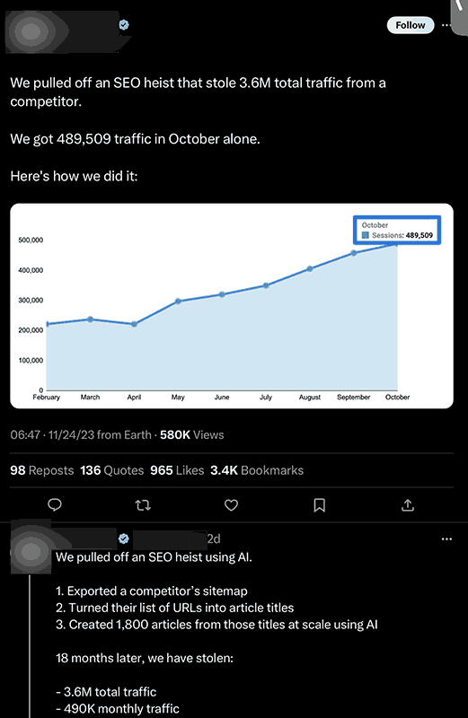 AI SEO fuckery on X/Twitter