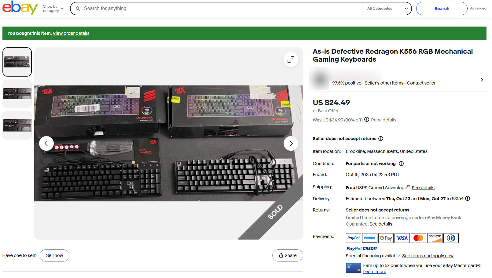 2x Redragon K556 keyboards AS-IS on ebay.