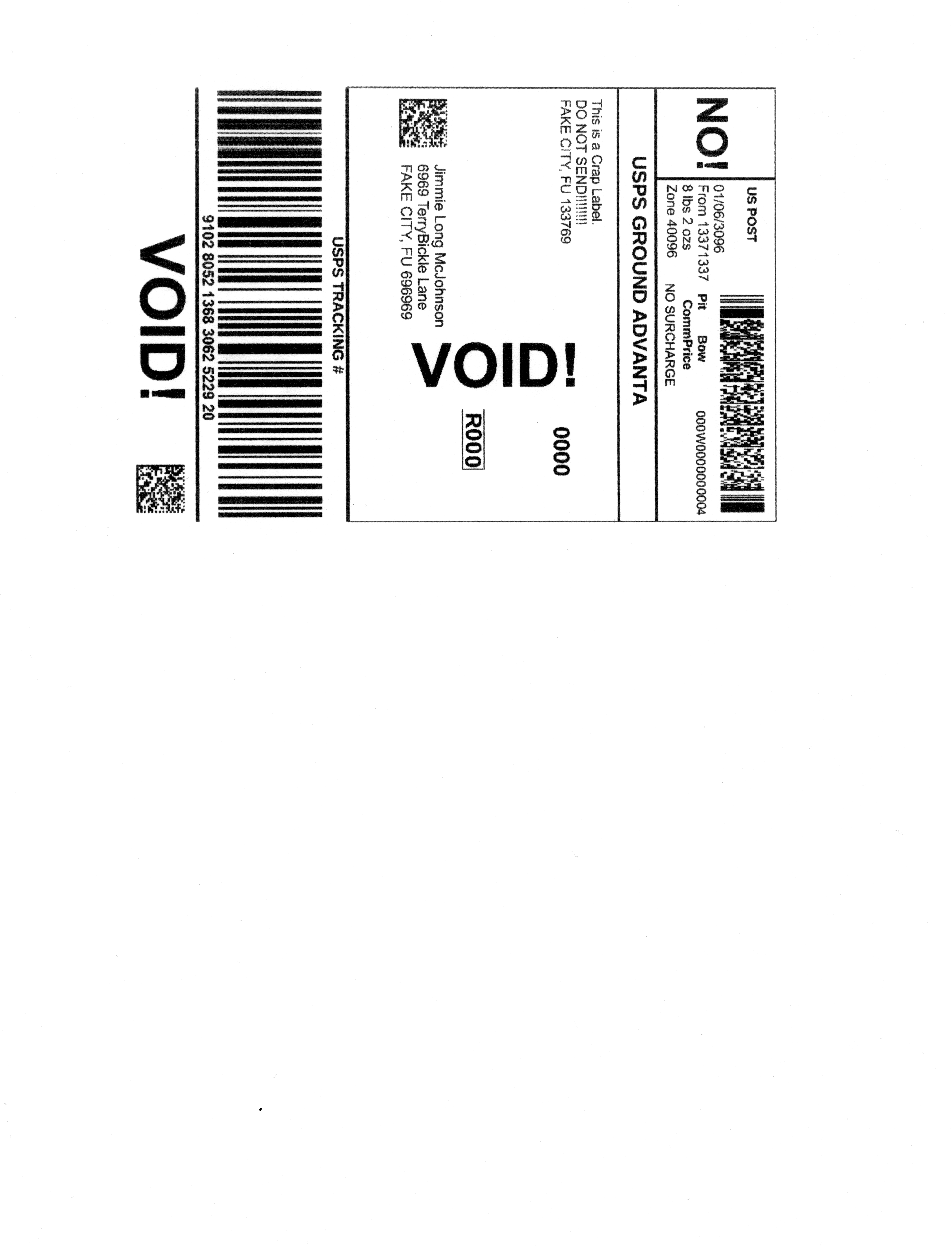 USPS label printed at 180dpi on the Okidata 395 and re-scanned at 600dpi for quality checking.